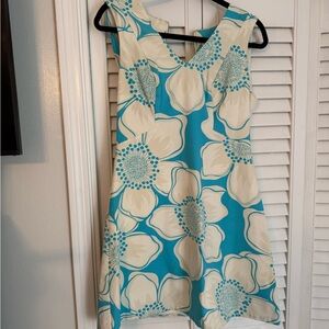 Floral Sleeveless Dress in Blue and White